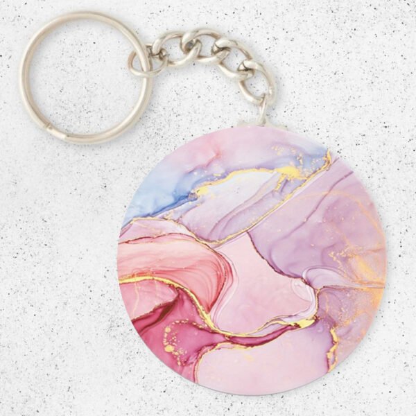 Pink Marble Design - Round mdf Keychain
