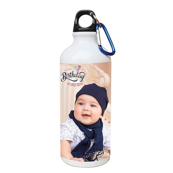 Personalized Printed Water Bottle with Photo and Name - White