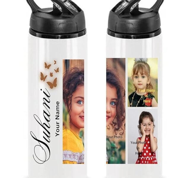 Customized Aluminium Sipper/Bottle 750 ml with Your Photo, Name & Quotations with Straw