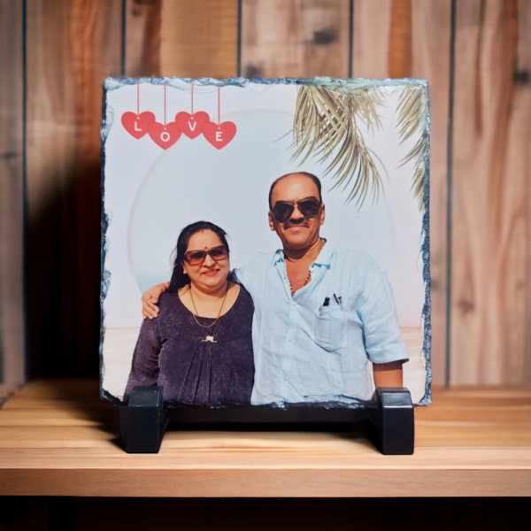 Personalized Rock Slate Stone Photo Frame (5.5 x 5.5 Inch) Anniversary Gift - Memories - Birthday