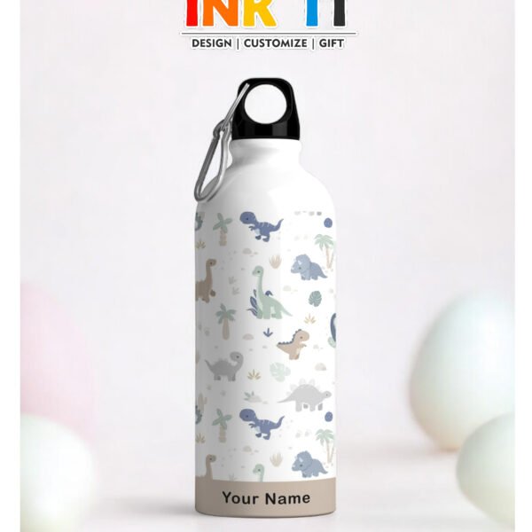 Dinosaur Pattern with Custom Name- 600ml - Bottle