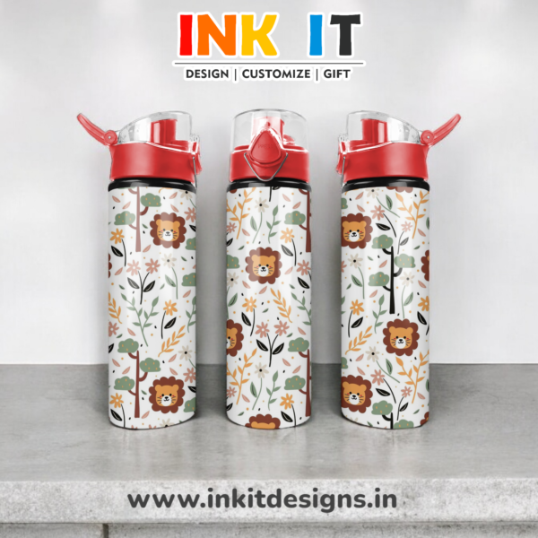 Lion Jungle Theme - 750ml - Water Bottle for Kids - Red Cap