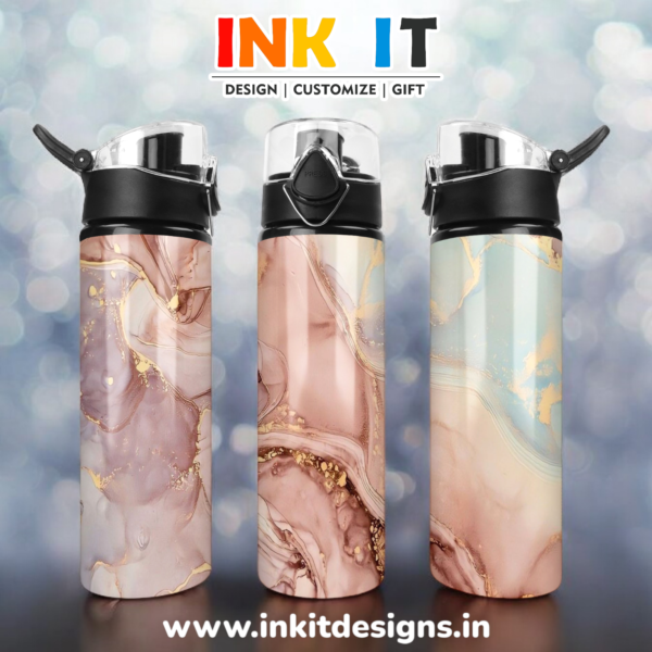 Marble Pattern - 750ml - Water Bottle - Black Cap
