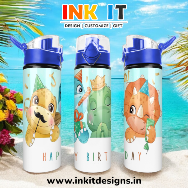 Dinosaur Cartoon | Birthday - 750ml - Water Bottle - Black Cap