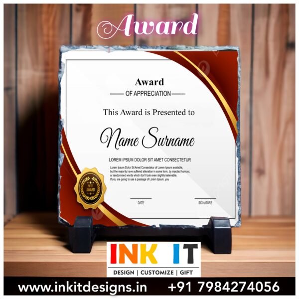 Unique Rock Slate Stone Award for Appreciation (5.5 x 5.5 Inch)