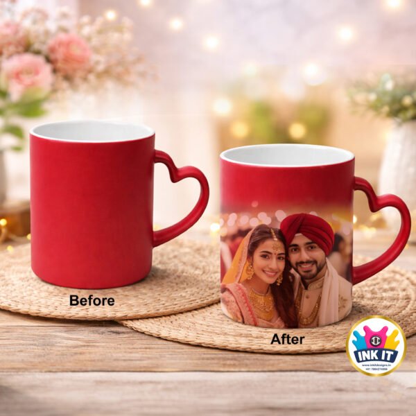 Red Heart Handle Magic Mug : Add Your Photo ❤️