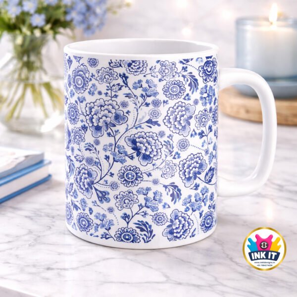 Classic Blue Floral Ceramic Mug
