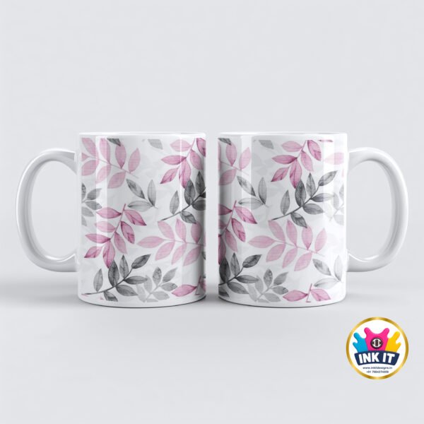 Elegant Pink & Grey Leaf Ceramic Mug