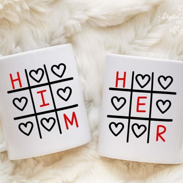 Couple Tic-Tac-Toe Mug Set – 2 Pieces (Him & Her)