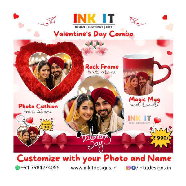 Valentine’s Combo Gifts : Cushion / Rock Slate Frame / Magic Mug with FREE Keychain